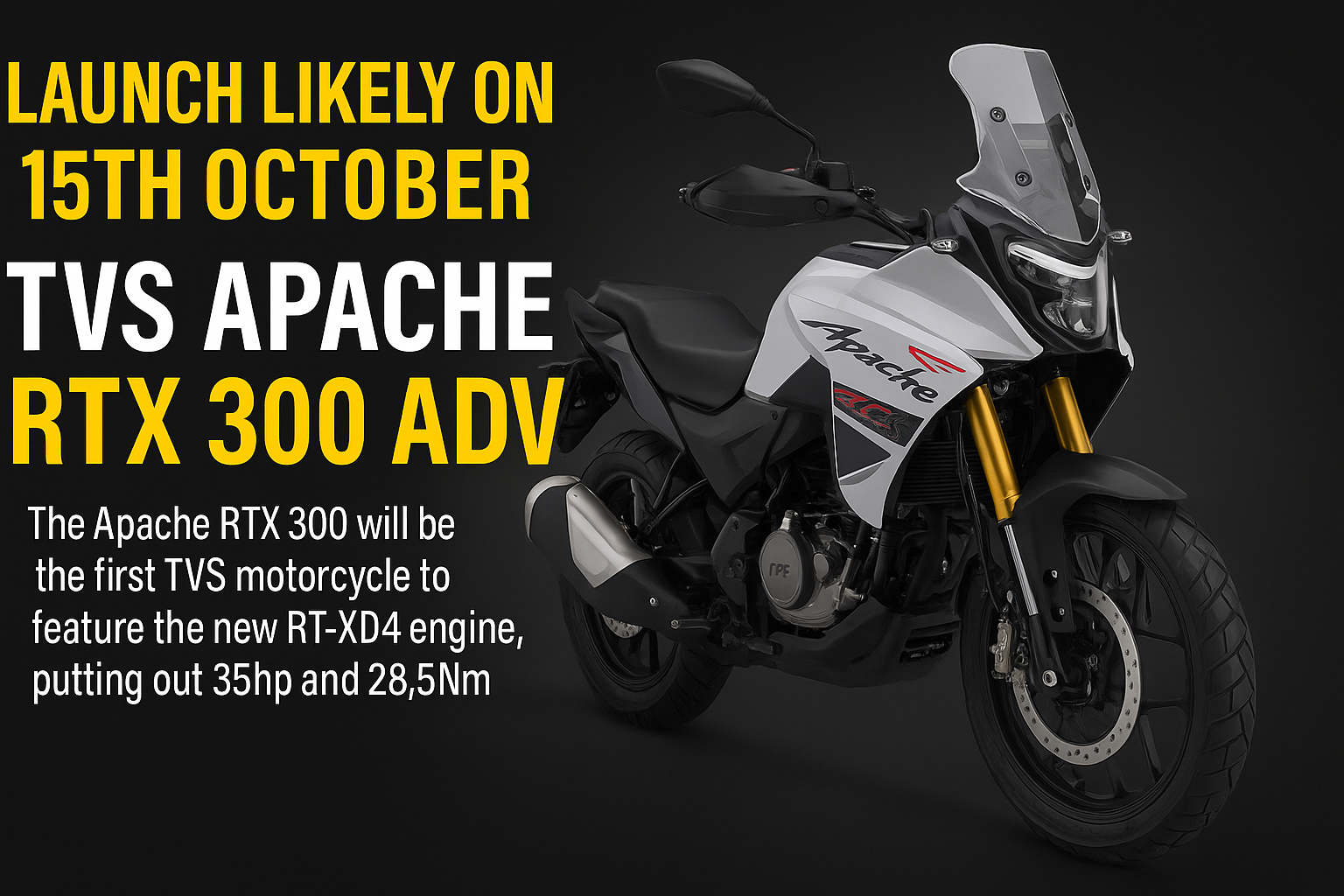 TVS Apache RTX 300 ADV Launch Likely on 15th October – First Adventure Tourer from TVS
